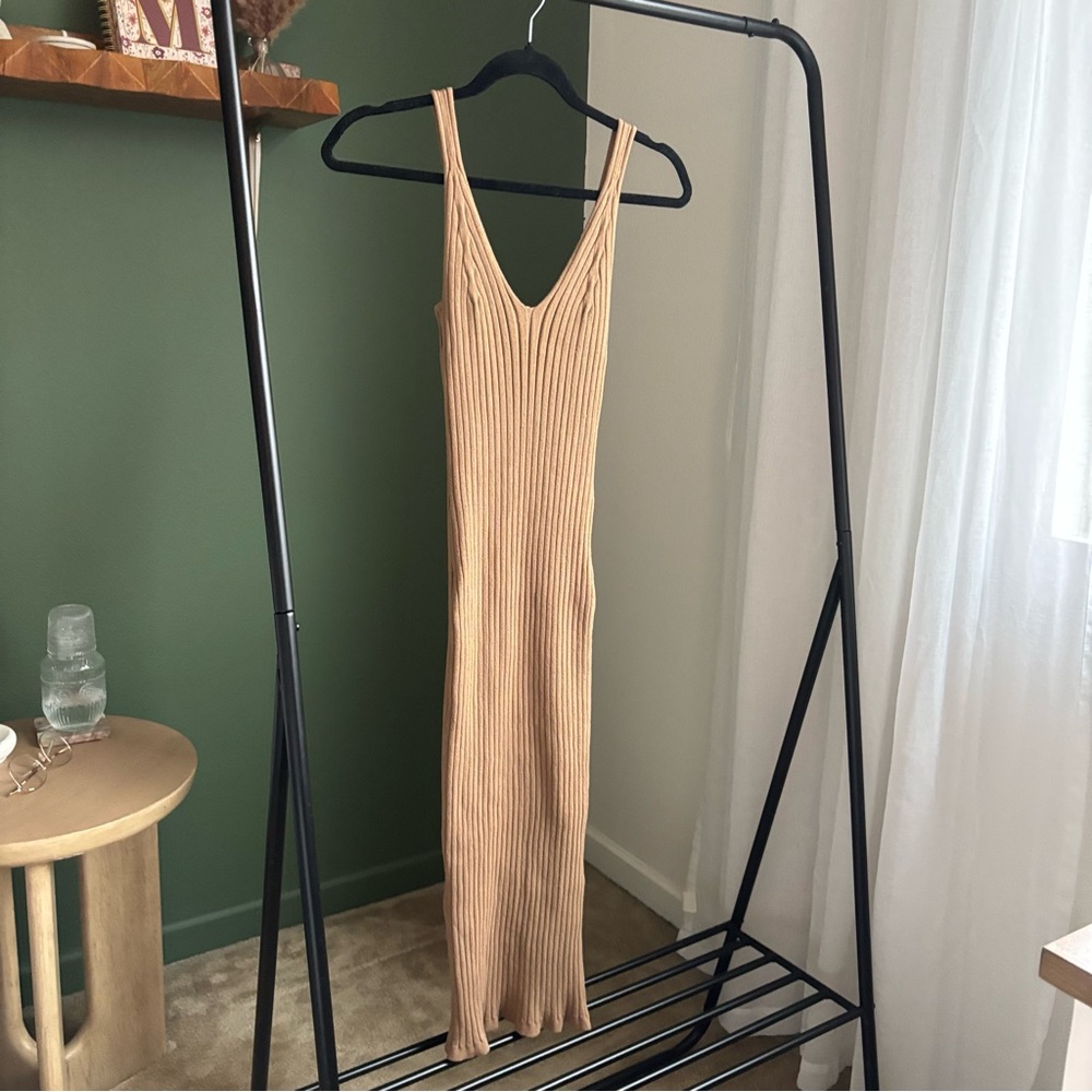 H&M Elegant Sleeveless Knitted Brown Tank Midi Bodycon Dress women size small